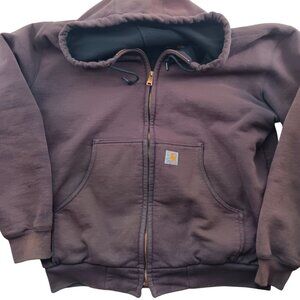 Large Vintage Carhartt Hoody Jacket Brown Hooded Full Zip Sweatshirt Size L